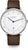 "Reloj de mujer con esfera blanca, segundero azul y correa de cuero marrón"