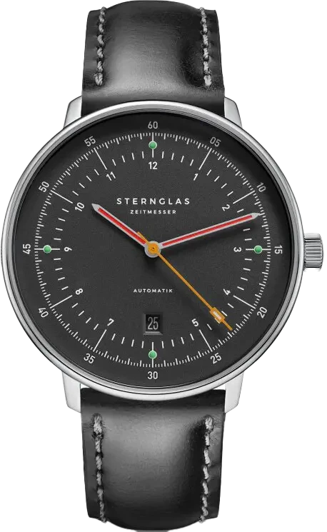 Reloj de pulsera para hombre con esfera negra, correa de cuero, indicador de fecha