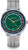 Pulsera de hombre con esfera verde, bisel azul-naranja y correa de metal plateado