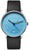 Reloj para hombre con esfera azul y correa de cuero negra, caja redonda de acero inoxidable