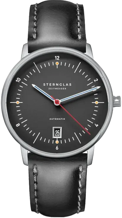 Reloj de pulsera para hombre Sternglas con correa de cuero negra y esfera oscura