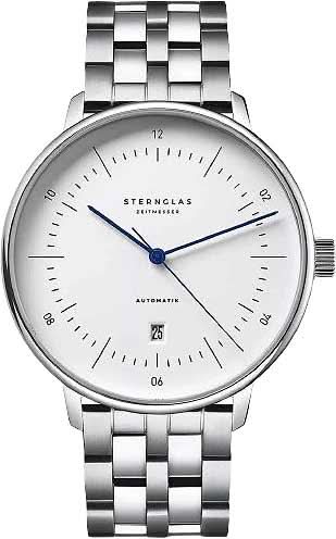Reloj Sternglas para hombre con correa de metal plateada y esfera blanca