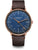 Reloj de hombre con esfera azul, bisel en oro rosa y correa de cuero marrón