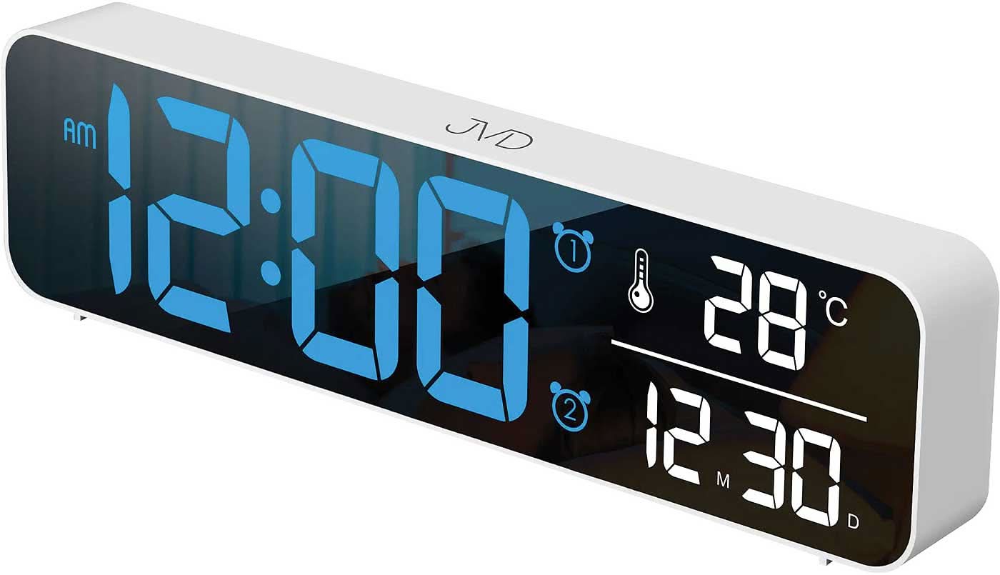 Despertador digital JVD con números LED grandes y pantalla de temperatura, carcasa de plástico