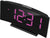 Despertador digital, carcasa de plástico negro, pantalla LED de hora en color rosa