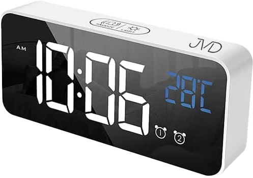 Despertador digital JVD de plástico con pantalla de hora y temperatura, dos alarmas