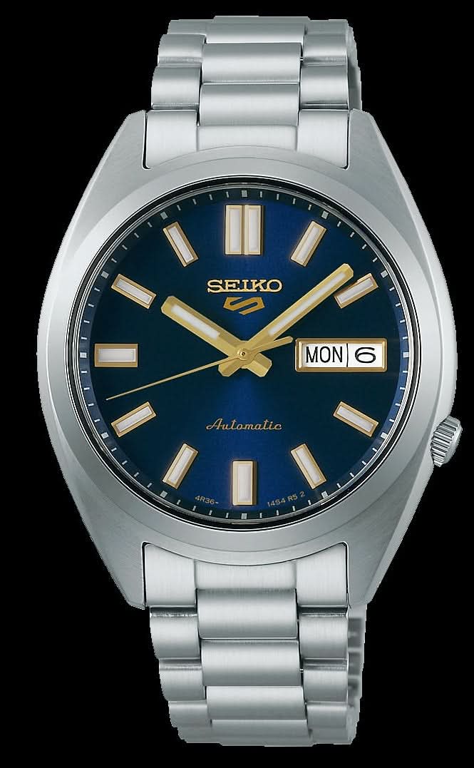 Reloj automático Seiko 5 Sports para hombre: esfera azul, fecha, correa de acero.