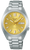 Seiko 5 Sports Reloj para hombre: correa de acero inoxidable plateada, esfera dorada, fecha