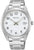 Reloj de pulsera SEIKO para hombre con correa de acero inoxidable plateada y esfera blanca, visualización de fecha