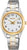 Reloj de hombre bicolor con correa plateada, esfera dorada y dial blanco