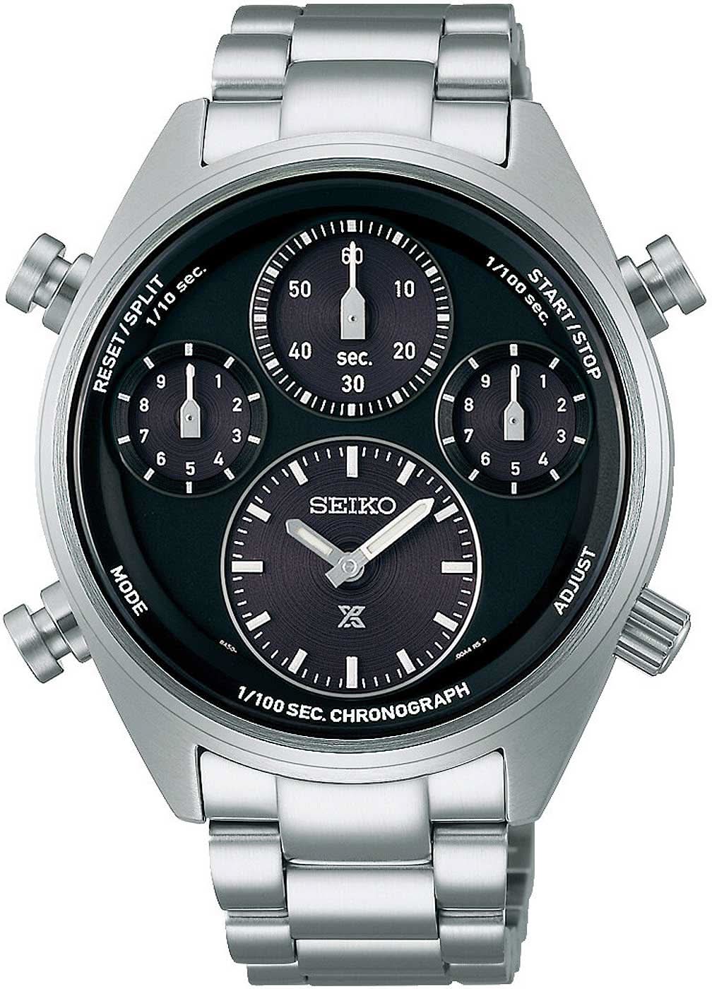 Reloj de hombre con correa de acero, esfera negra de cronógrafo y tres subesferas