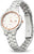 Casio SHEEN Reloj de mujer: pulsera de acero inoxidable plateada, esfera beige, detalles en tono oro rosa