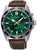 Reloj de pulsera para hombre: esfera verde, caja plateada y correa de cuero marrón