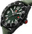 Reloj de hombre con esfera verde, caja negra, corona a la derecha, correa verde