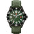 Reloj de hombre con esfera verde, bisel negro y correa de cuero verde