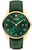 Reloj de hombre con caja dorada, esfera verde y correa de piel, con indicador de fecha