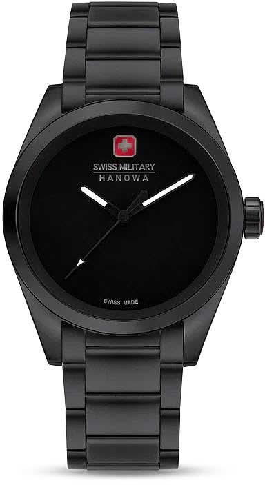 Pulsera de hombre Swiss Military Hanowa, esfera negra y pulsera de metal