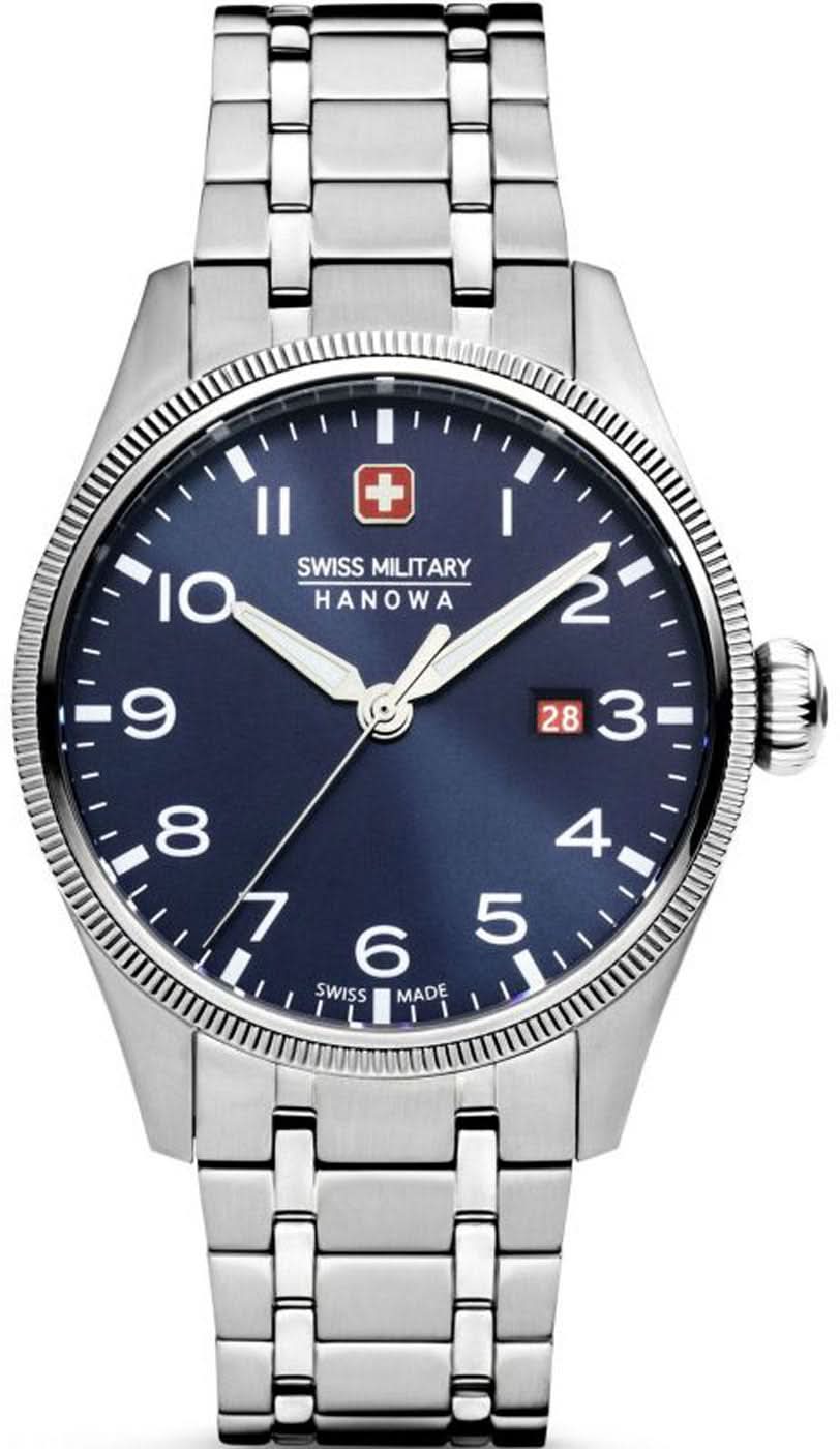 Reloj de hombre con esfera azul oscuro, manecillas y ventana de fecha a las 3, brazalete de acero inoxidable
