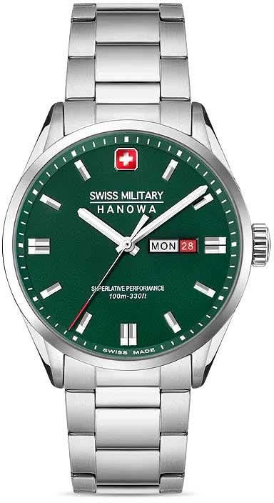 Pulsera de hombre con esfera verde, correa de acero inoxidable y visualización de fecha a las 28