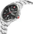 Pulsera de hombre con esfera negra, brazalete de acero plateado y segundero rojo