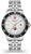 Reloj de hombre con correa de metal plateado, bisel negro y esfera blanca