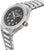 Reloj deportivo plateado para hombre con esfera negra y correa de acero inoxidable.