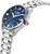 Pulsera de hombre con esfera redonda azul, caja y pulsera de acero inoxidable plateado