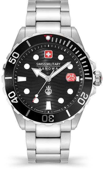 Pulsera de hombre con esfera negra, correa de acero inoxidable y visualización de fecha 25