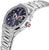 Reloj de pulsera de acero inoxidable plateado con esfera azul y corona lateral
