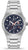 Reloj de pulsera de acero inoxidable plateado con esfera azul e indicador de segundos rojo