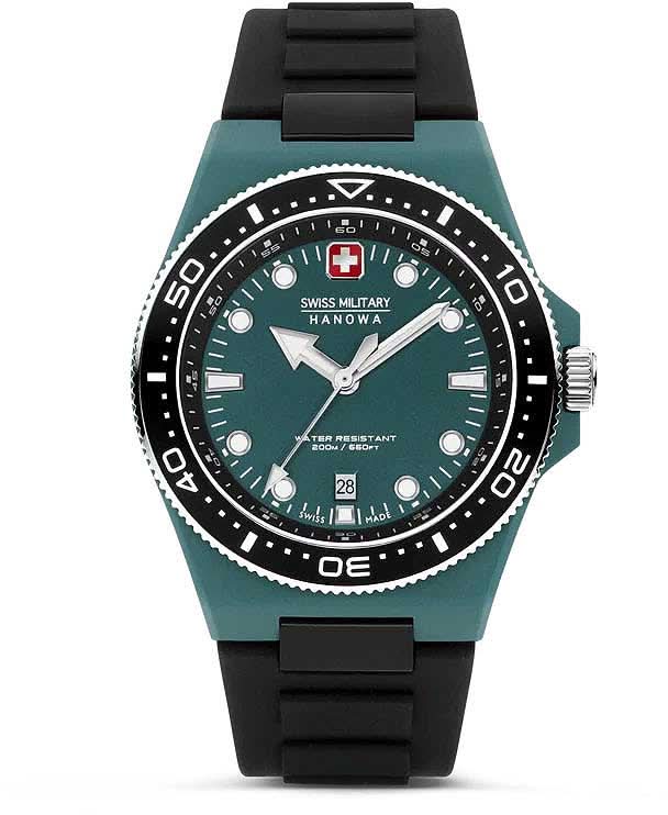 Pulsera para hombre con esfera verde esmeralda, bisel negro y correa de silicona negra.