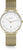 "Reloj de mujer con esfera blanca, correa de malla y caja dorada"