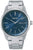 Reloj de pulsera para hombre con correa de metal plateada, esfera azul y fecha a las 6, SOLAR