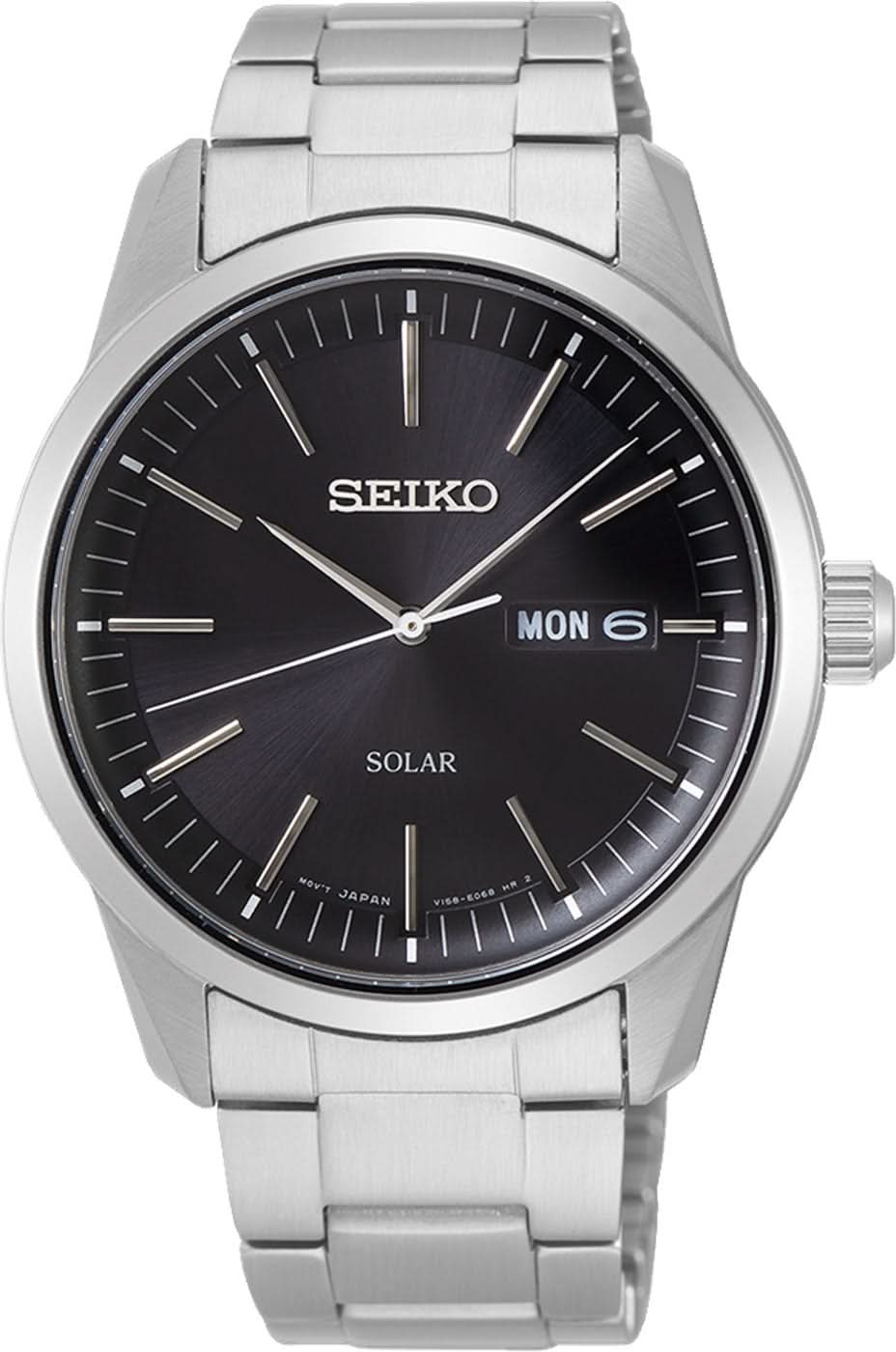 Pulsera de acero inoxidable para hombre, esfera negra y visualización de fecha