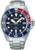 Reloj de pulsera para hombre: esfera azul, correa de acero, bisel azul/rojo, Diver 200 m
