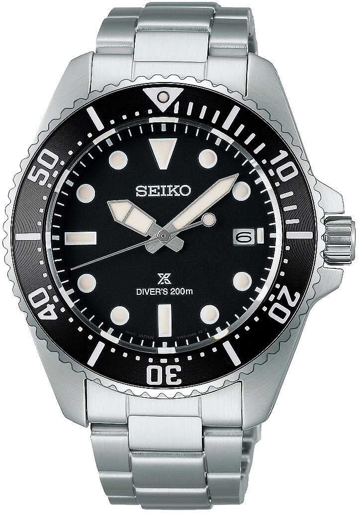 Reloj Seiko Prospex para hombre con brazalete de acero, esfera negra y bisel de buceo