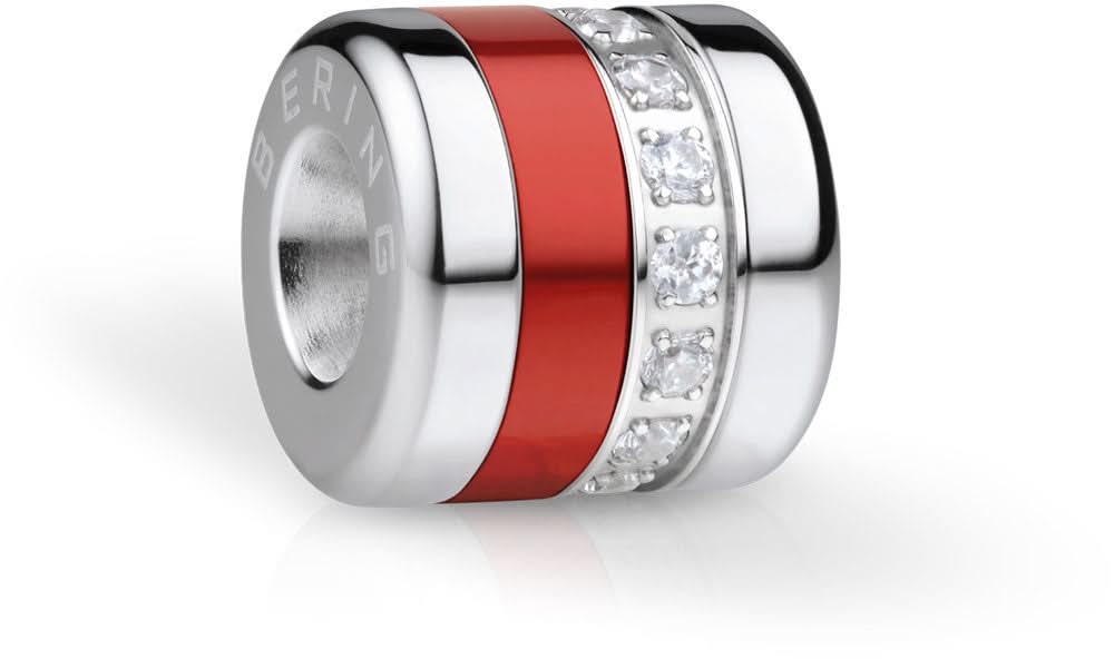 Charm de acero inoxidable con banda de cerámica roja y adornos de circonita brillante