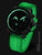 Reloj de hombre con esfera negra y correa de silicona verde, manecillas luminosas