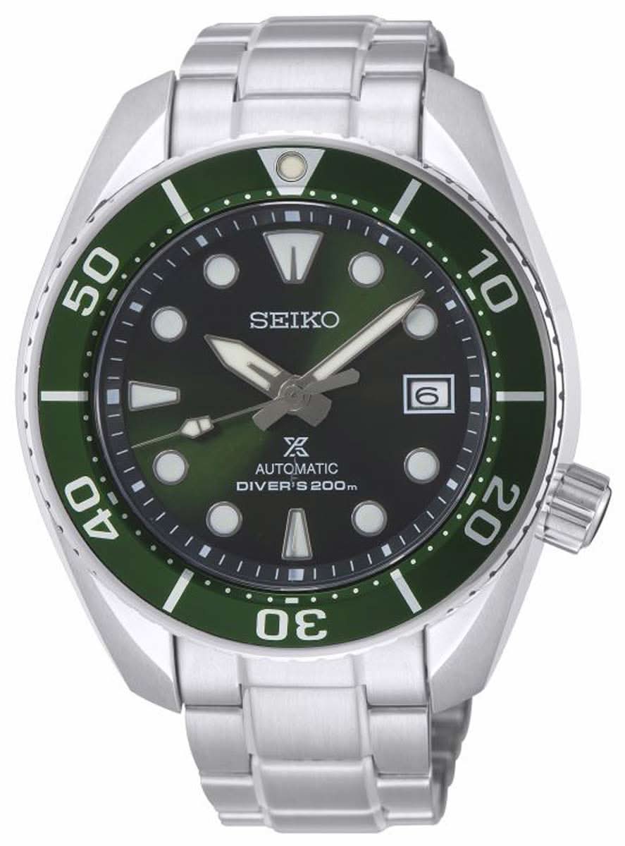 Pulsera de hombre con esfera verde, bisel negro y brazalete de acero inoxidable