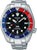 Reloj de hombre con correa de acero inoxidable, esfera negra y bisel azul y rojo