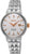 "Reloj de mujer con pulsera de acero inoxidable plateado y esfera clara, automático, agujas doradas"