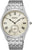 Reloj plateado para hombre con correa de acero inoxidable, esfera beige, números romanos y subesfera