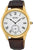 Reloj Seiko para hombre con caja dorada, esfera blanca y correa de cuero marrón
