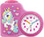 Despertador infantil de plástico, rosa con unicornio y corazones, esfera analógica