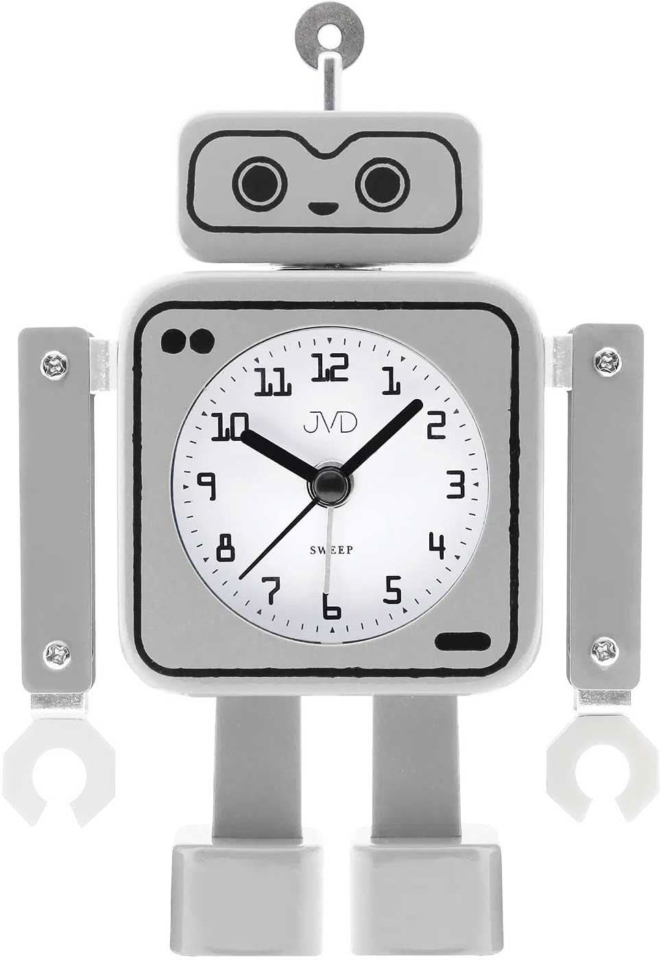 Despertador robot con esfera analógica, gris, con cabeza y dos patas salientes