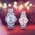 "Dos relojes Seiko Presage para mujer: pulsera de acero inoxidable plateado, esfera rosa y azul claro"