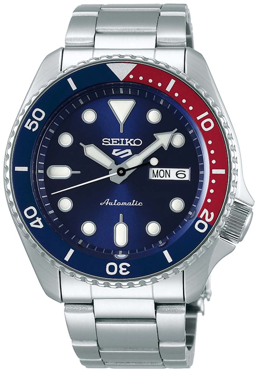 Reloj para hombre con esfera azul, bisel Pepsi y brazalete de acero inoxidable