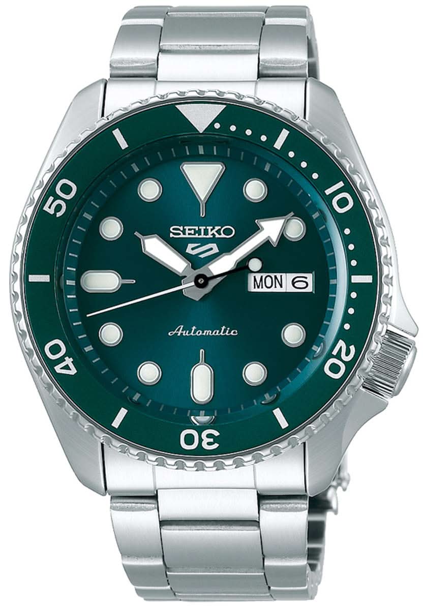 Reloj de hombre con esfera verde, automático, correa de acero inoxidable plateado