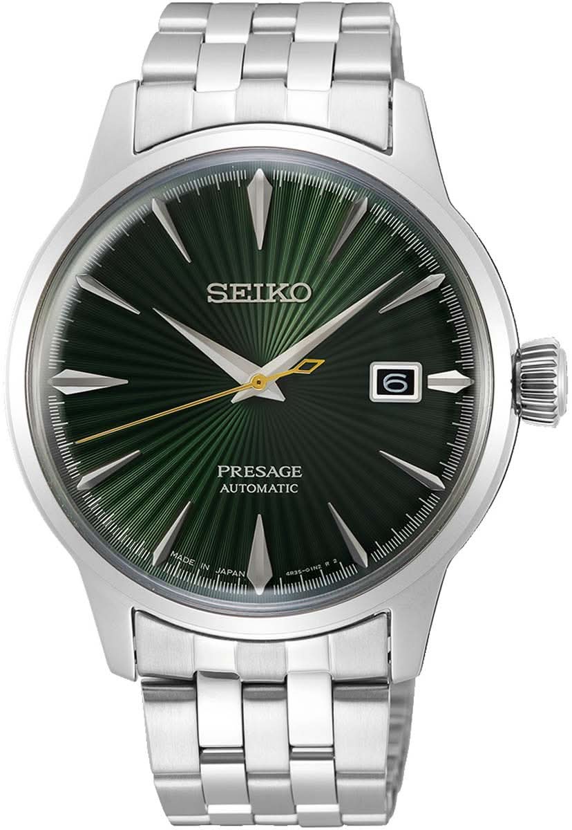Reloj de hombre con esfera verde y pulsera de acero inoxidable plateado