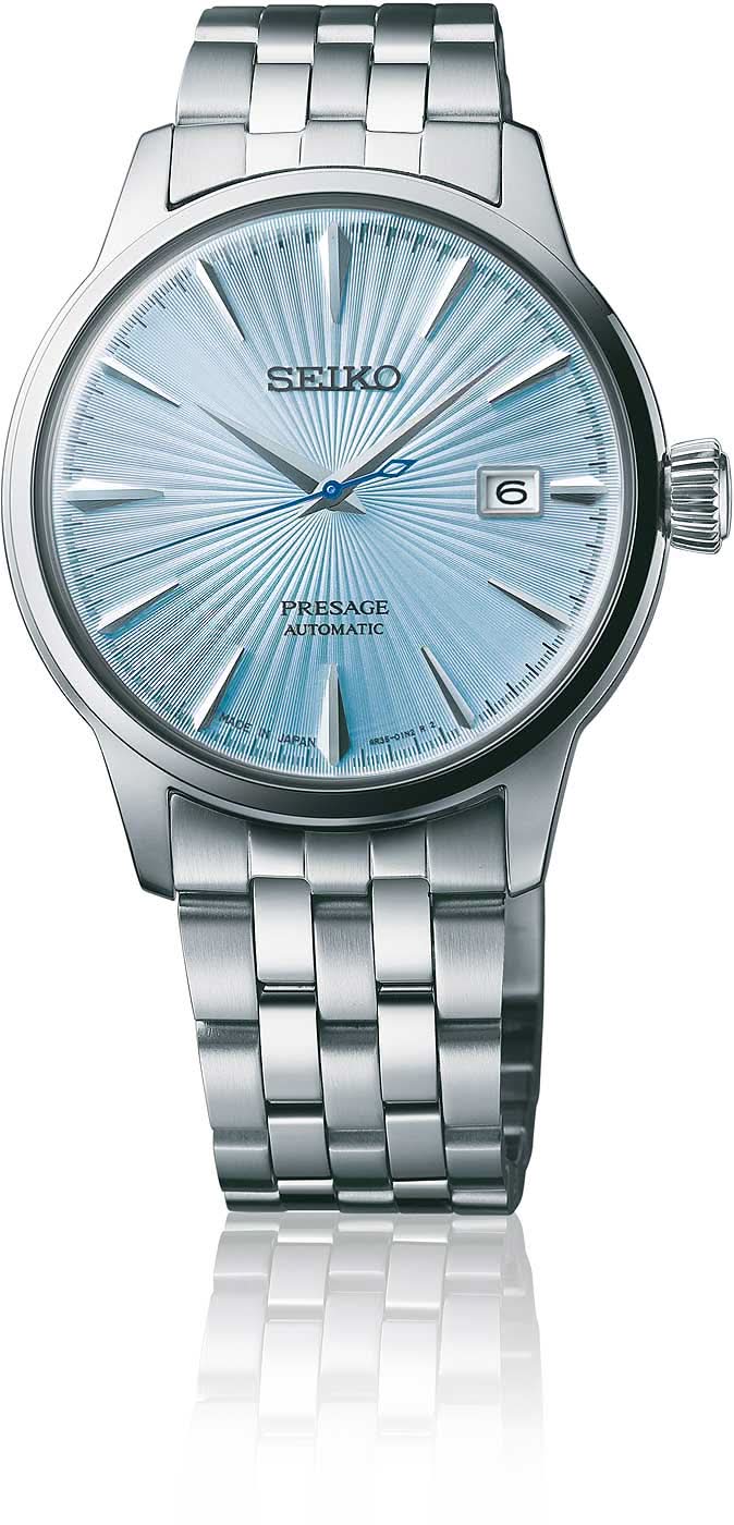 Pulsera Seiko Presage para hombre con esfera azul de rayos de sol y brazalete de metal